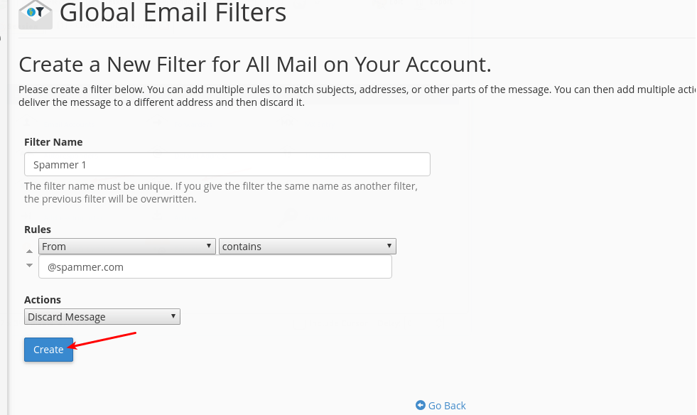 Creating a new email filter for you domain